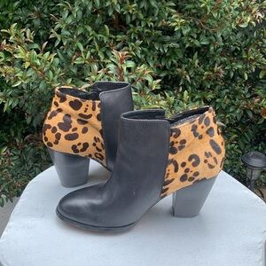 NWT Aldo  Cedrina Leopard Print Black Leather/pony hair  Ankle Boots Sz 10